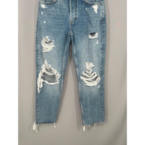 Boyish Jeans Womens 27 Blue The Tommy High Rise Straight Distressed Vegan Denim - Picture 3 of 16